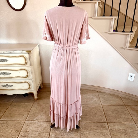 BOHME Size Small Dusty Pink Embroidered Feminine Tiered Ruffle Maxi Dress Spring - Picture 6 of 11